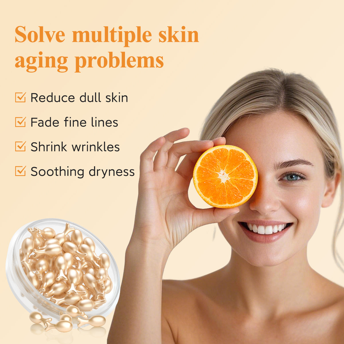 HKH Vitamin C Super Serum for Face - Anti Aging Skincare Vitamin E Facial Serum Capsules with Niacinamide - Vit C Serum Oil for Women - Moisturise & Even Skin Tone - Travel Friendly (38 Capsules)